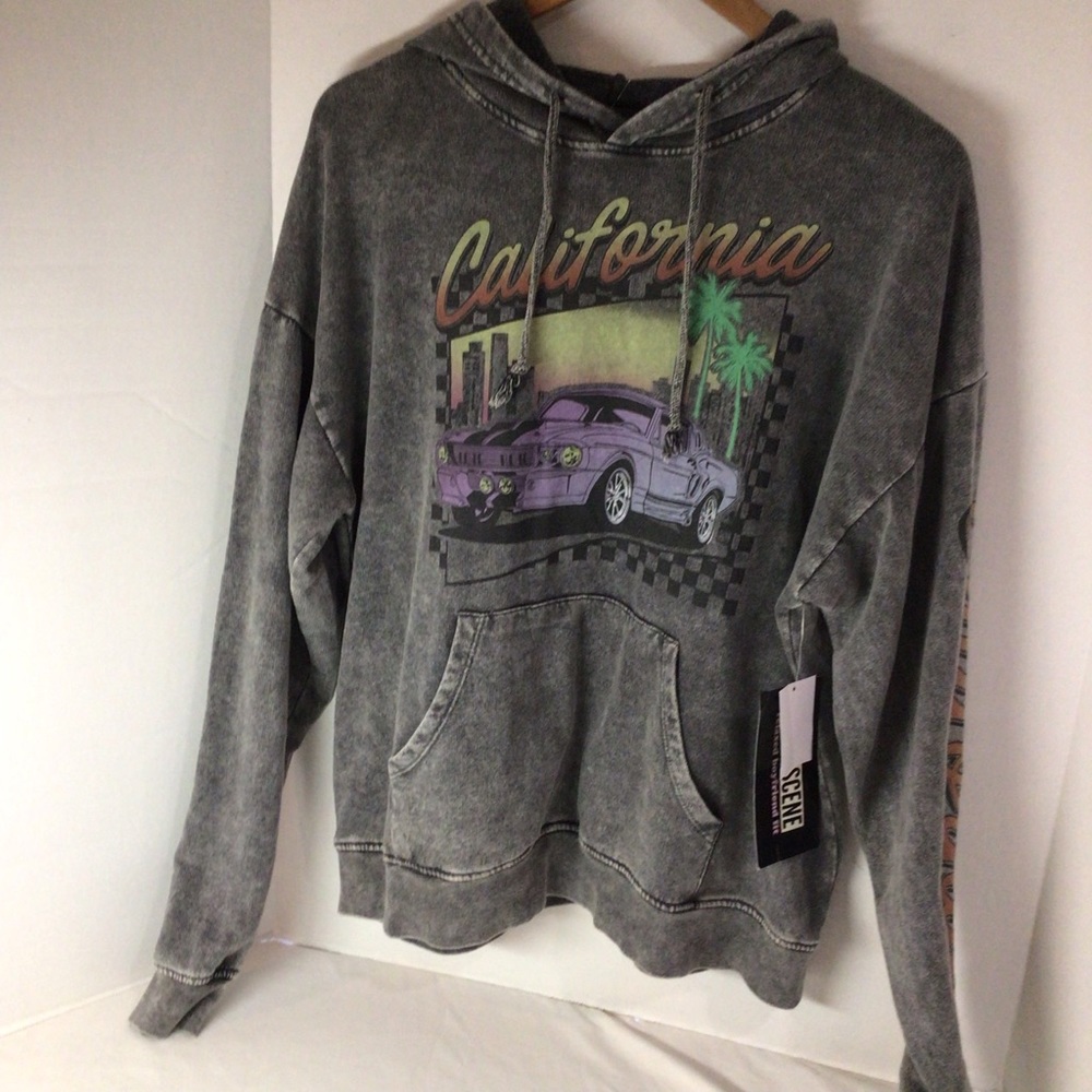 California gray distressed hoodie relaxed boyfriend fit